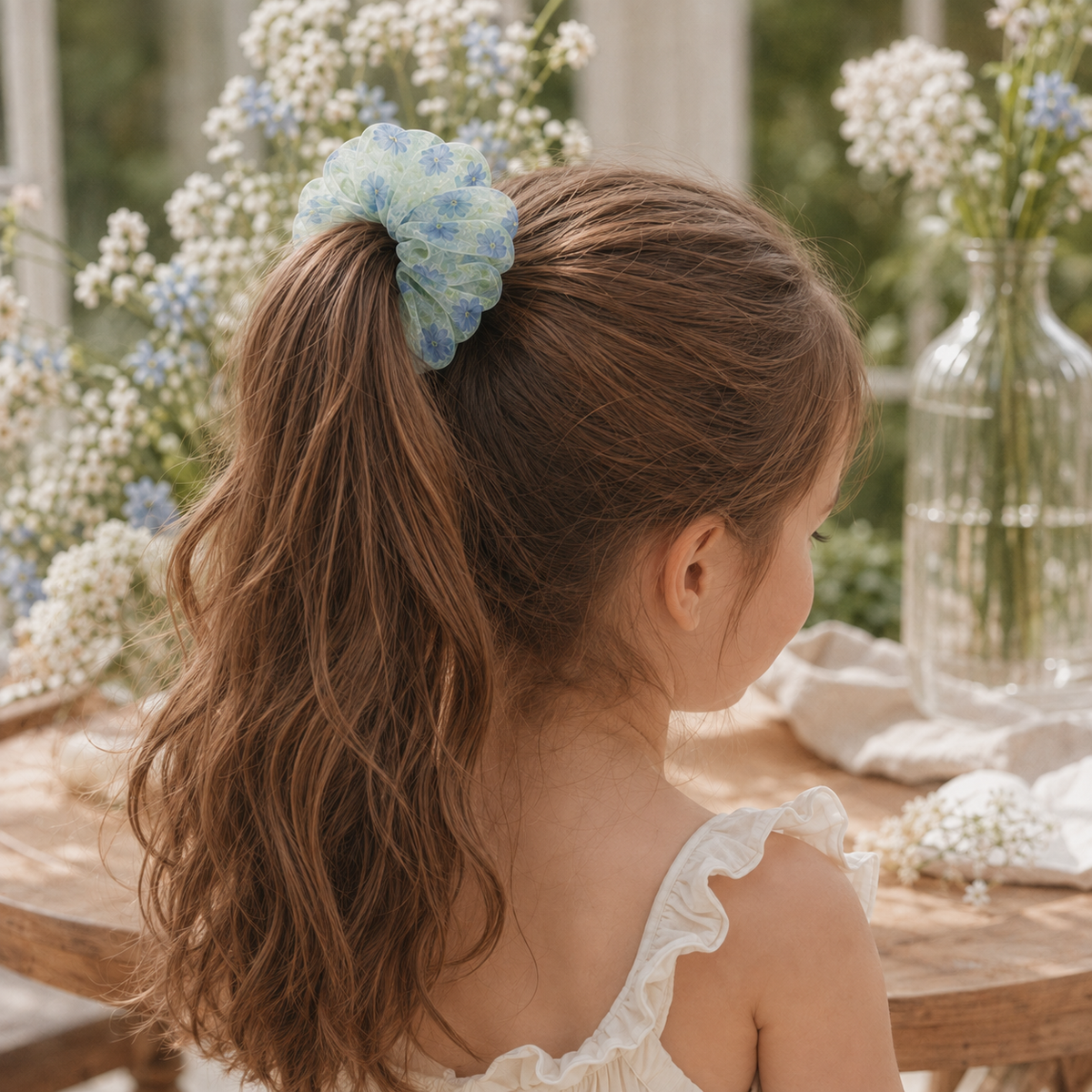Bluebell Meadow Organza Scrunchie – Adult & Mini