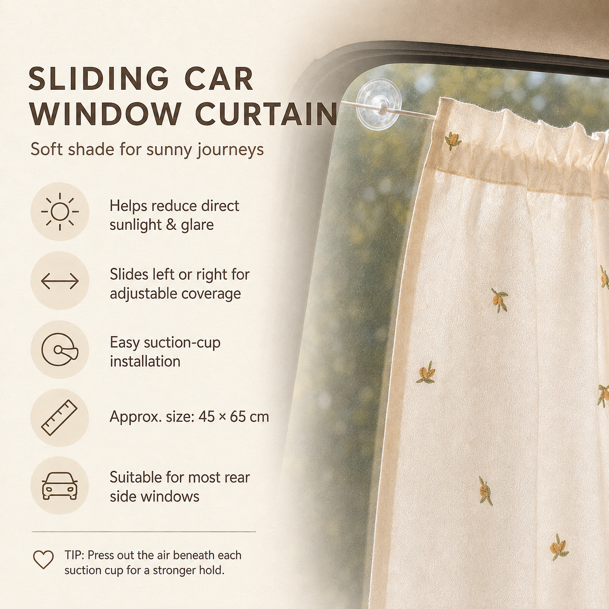 Cotton Car Window Sun Shade Curtains – 2 Pack