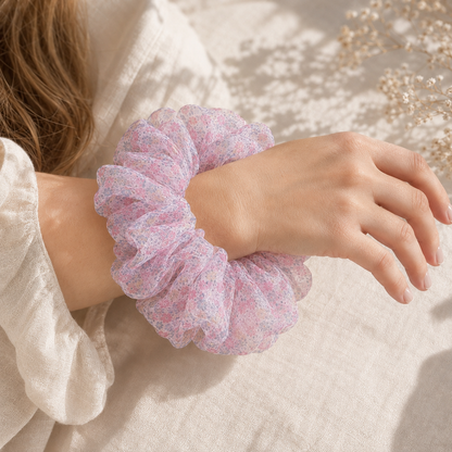 Rosewater Bloom Organza Scrunchie – Adult & Mini