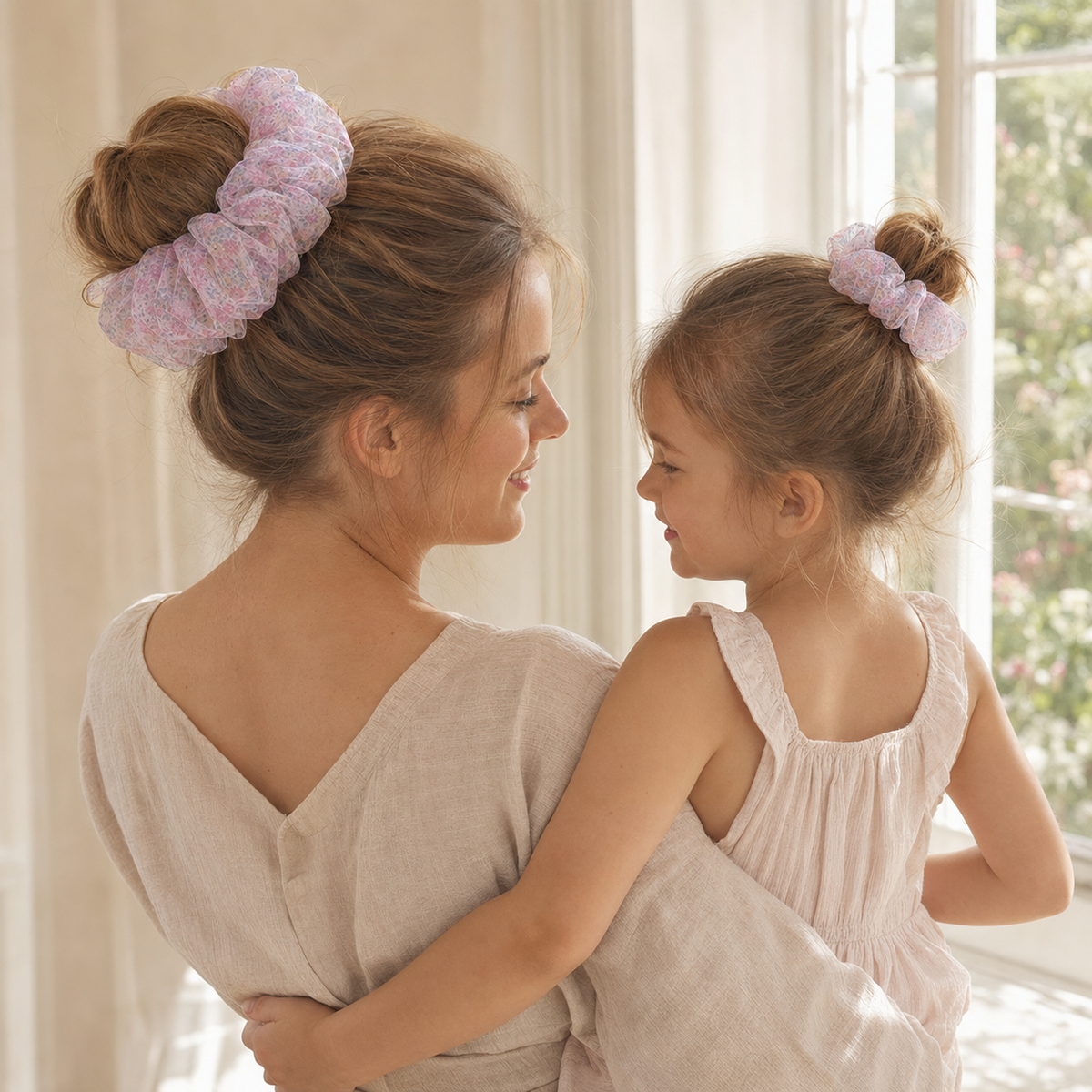 Rosewater Bloom Organza Scrunchie – Adult & Mini
