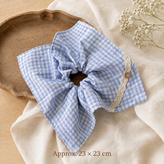 Provence Blue Gingham Scarf Scrunchie – Adult & Mini