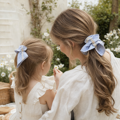 Provence Blue Gingham Scarf Scrunchie – Adult & Mini