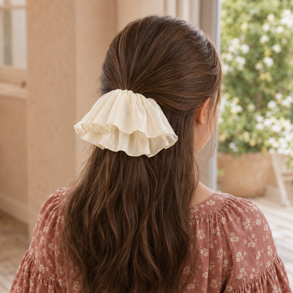 Pearl Glow Shimmer Ruffle Scrunchie
