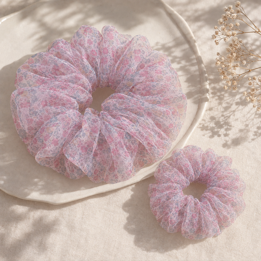 Rosewater Bloom Organza Scrunchie – Adult & Mini