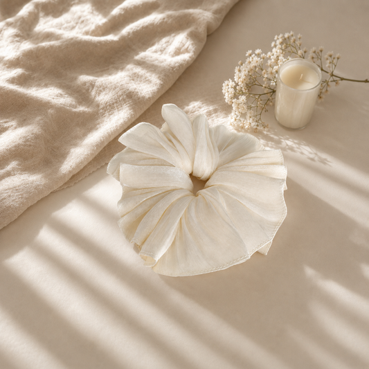 Pearl Glow Shimmer Ruffle Scrunchie