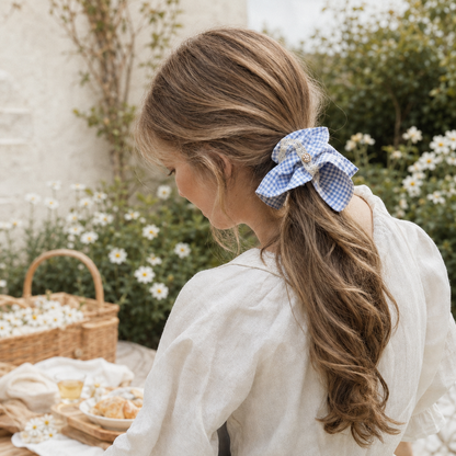 Provence Blue Gingham Scarf Scrunchie – Adult & Mini