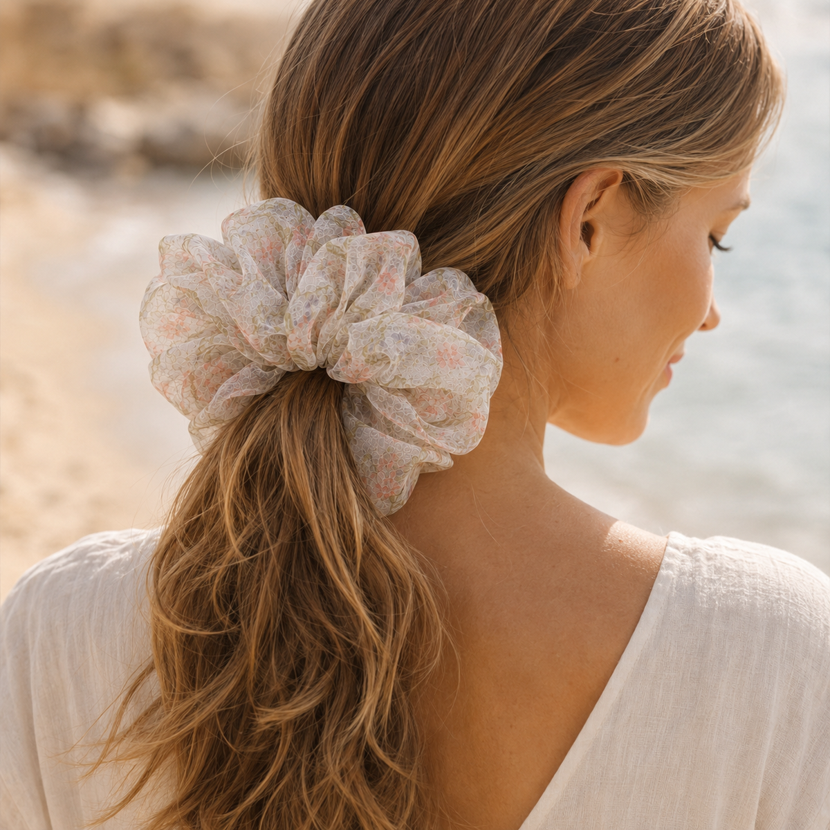 Blush Meadow Organza Scrunchie – Adult & Mini