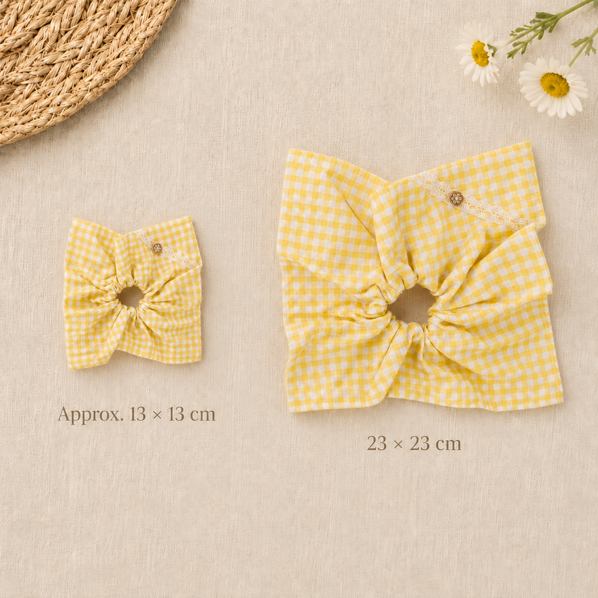Sunlit Picnic Gingham Scarf Scrunchie – Adult & Mini