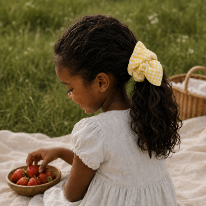 Sunlit Picnic Gingham Scarf Scrunchie – Adult & Mini