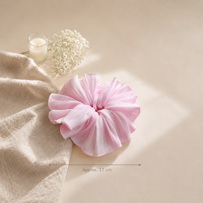 Blush Glow Shimmer Ruffle Scrunchie
