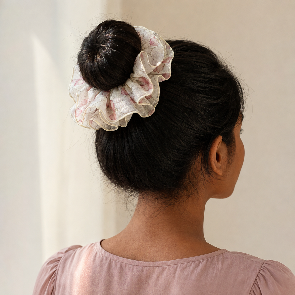 Blush Blossom Chiffon Scrunchie