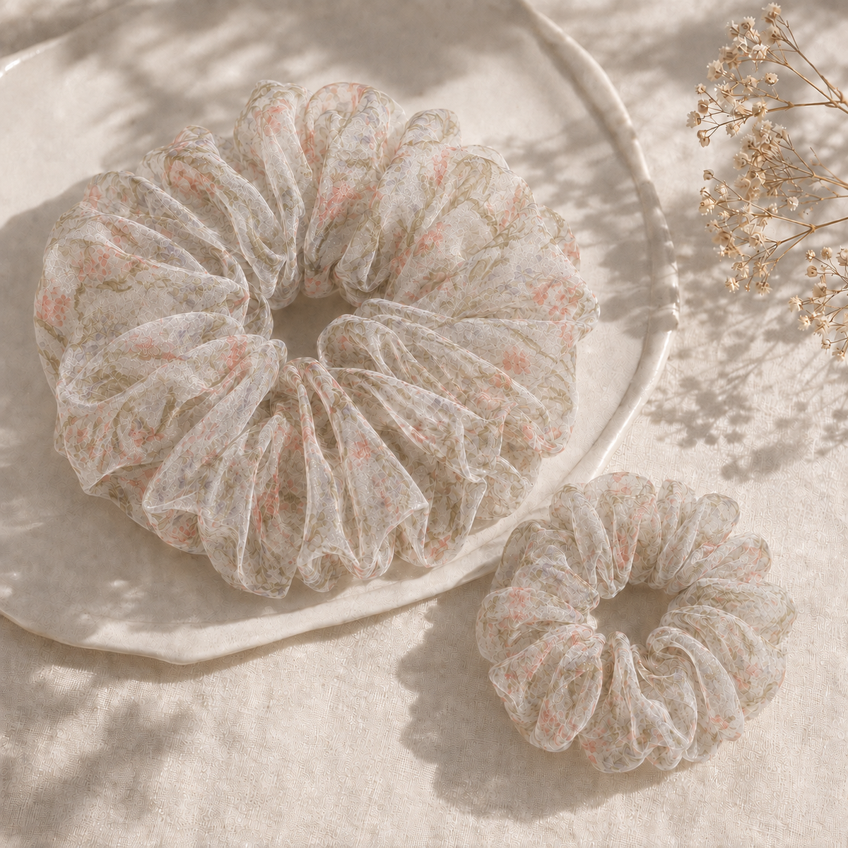 Blush Meadow Organza Scrunchie – Adult & Mini