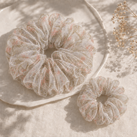 Blush Meadow Organza Scrunchie – Adult & Mini