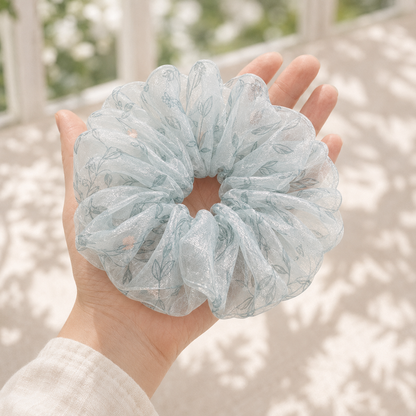 Seafoam Fern Organza Scrunchie – Adult & Mini