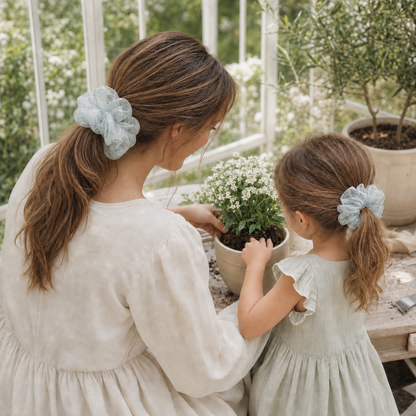 Seafoam Fern Organza Scrunchie – Adult & Mini
