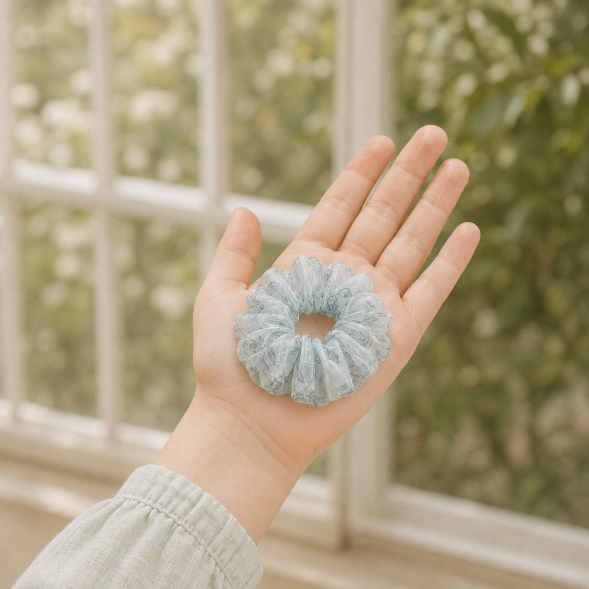 Seafoam Fern Organza Scrunchie – Adult & Mini