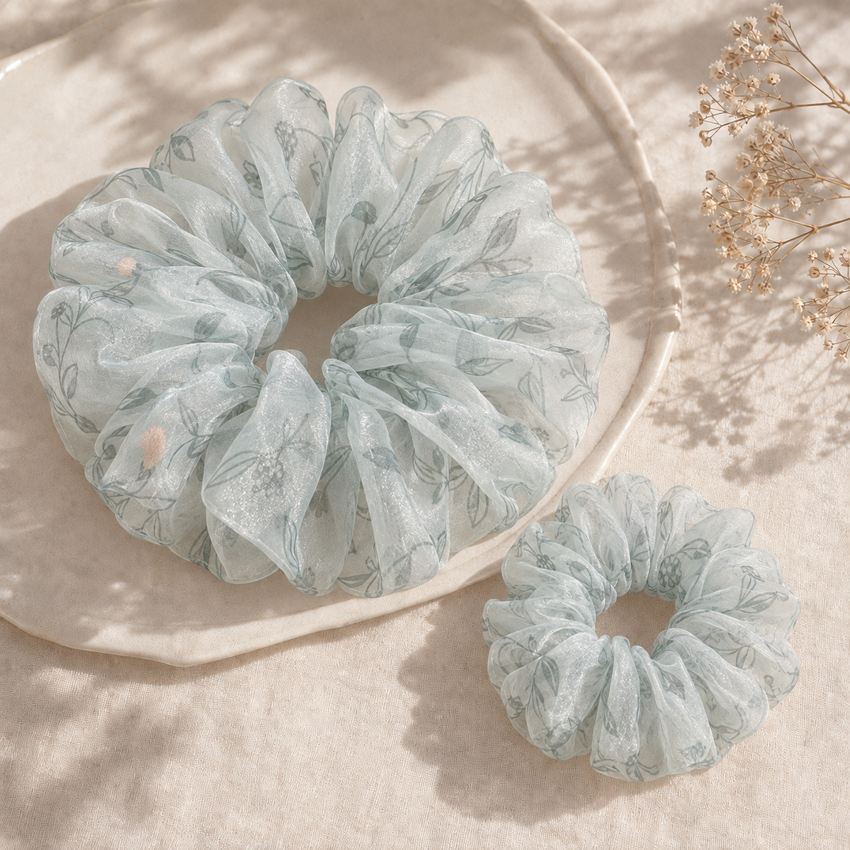 Seafoam Fern Organza Scrunchie – Adult & Mini