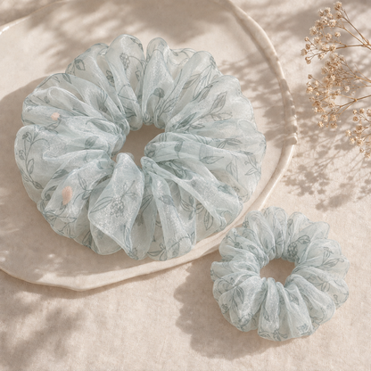 Seafoam Fern Organza Scrunchie – Adult & Mini