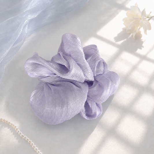 Lavender Pearl Pleated Shimmer Scrunchie