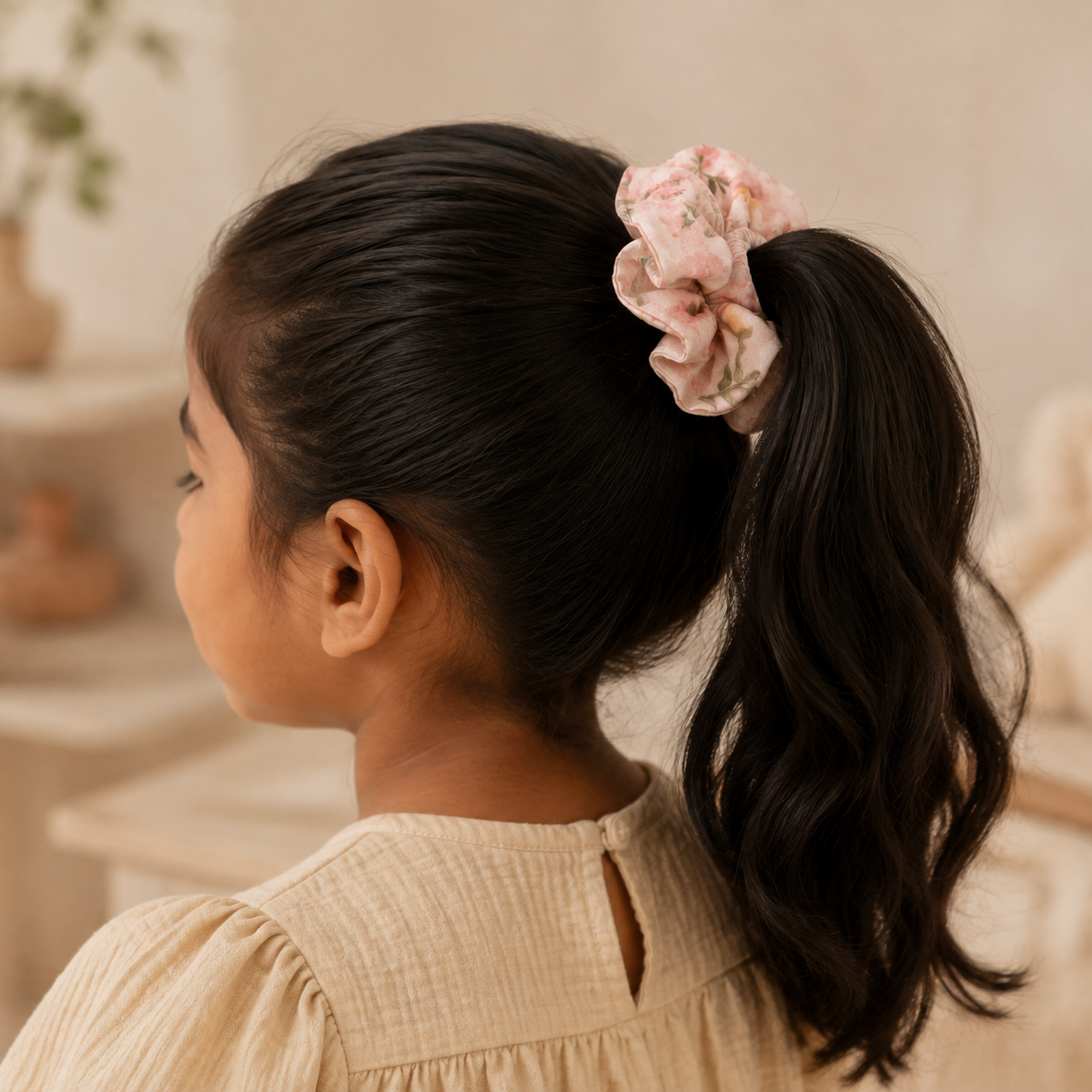 Blush Petal Ruffle Cotton Scrunchie