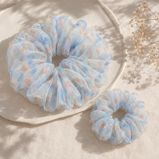 Summer Sky Organza Scrunchie – Adult & Mini