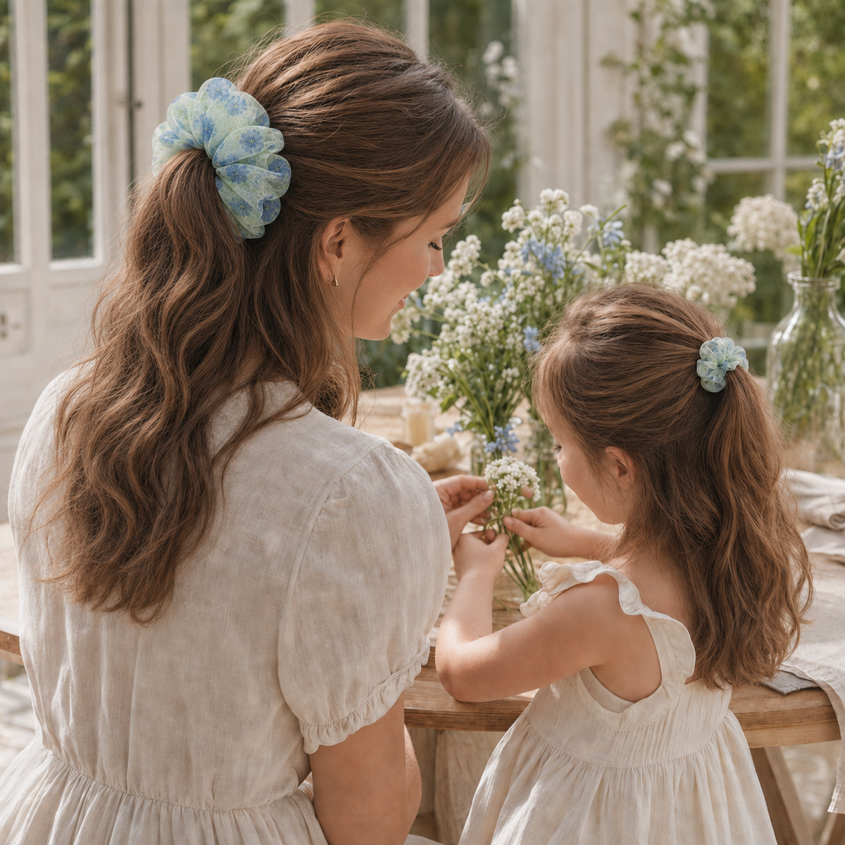 Bluebell Meadow Organza Scrunchie – Adult & Mini