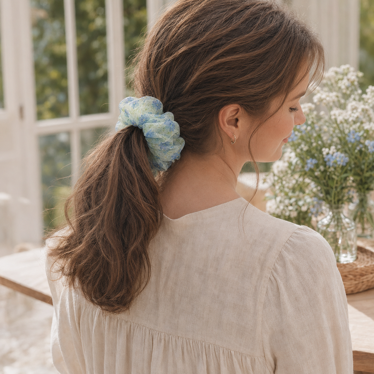 Bluebell Meadow Organza Scrunchie – Adult & Mini