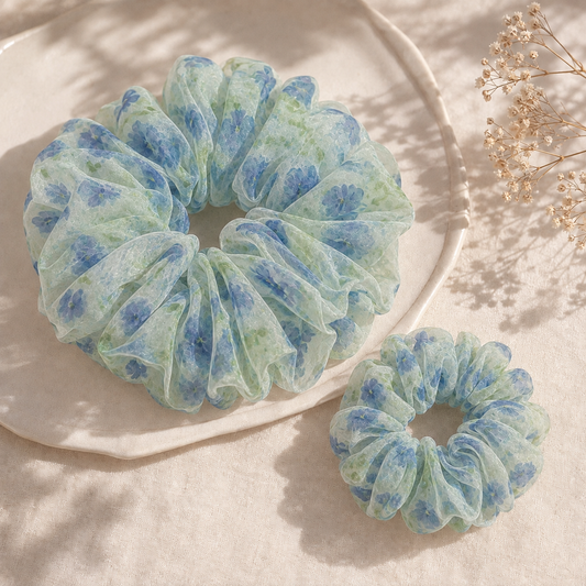 Bluebell Meadow Organza Scrunchie – Adult & Mini