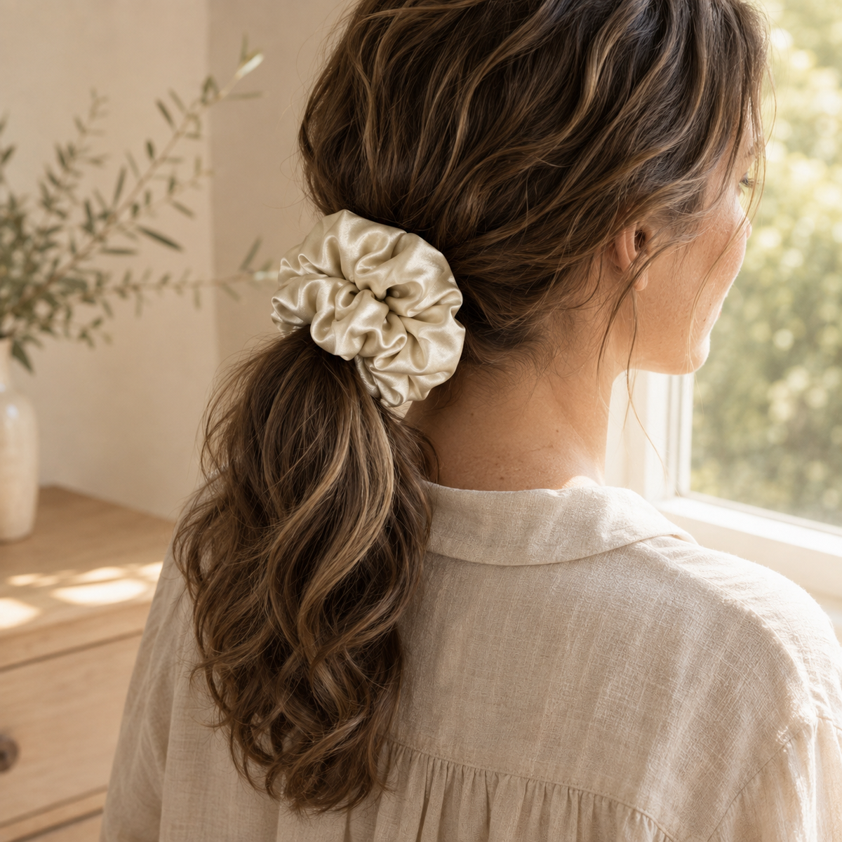 Champagne Classic – Champagne Gold 30 Momme Mulberry Silk Scrunchie