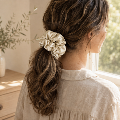 Champagne Classic – Champagne Gold 30 Momme Mulberry Silk Scrunchie